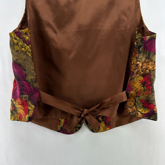 LadySansabelt Jaymar Ruby Vtg Floral Vest Women 6 Lined Adjustable Tie Brown Red - Picture 6 of 11